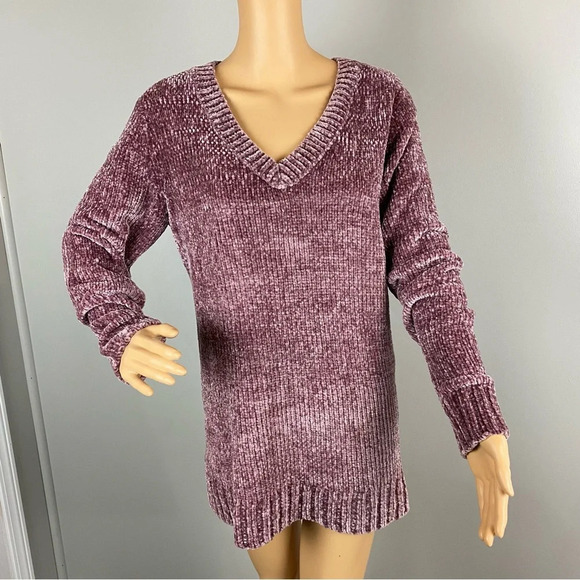 Orvis Womens Large Chenille Velvet Pullover Sweater Mauve Pink Velour V Neck - Picture 1 of 7